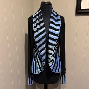 Angel Sabri Özel Women Large Italian Yarn Black and Blue Striped Cardigan Cowl